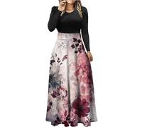 Kleid Damen Elegant Lang - Damen-Herbstkleid LäSsig Modisch Bedruckt Rundhalsausschnitt Lange ÄRmel Patchwork Langer Rock Umstandsmode Kleid Festlich