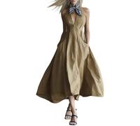 Kleid Damen Elegant Lang Neckholder Kleider Festlich A Linie Tailliert Sommerkleid Ärmellos Rückenfrei Abendkleider Hochzeitsgast Maxikleid Sommer Schwingen mit Taschen Sommerkleider Leicht Luftig