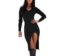 Kleid Damen Elegant - LangäRmliges Pulloverkleid FüR Damen Im Herbst Mit Rollkragen Schmale Passform Strick-Midikleid Mit Schlitz Kleid Sportlich Damen Top