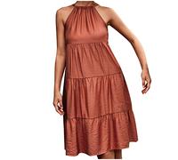 Kleid Damen Elegant Maxikleider Damen Sommer Boho Kleid Damen Elegant Vintage Kleider Damen Damen Sexy Kleid Sommerkleid Damen Leicht und Luftig Lang Langes Kleid Damen Sommer Minikleid Schwarz E