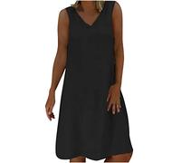 Kleid Damen Elegant Meine Bestellungen Anzeigen V-Ausschnitt Ärmellos Hohe Taille Elegant Lang Abendkleider meine bestellungen anzeigen Lässige Feste Kleidung Knopf Lange Hemdkleid Baumwolle Lei