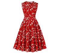 Kleid Damen Elegant Sommerkleid Freizeitkleider Sommer Kurz Knielang Leicht Und Luftig Sommerkleider Ärmellos Strandkleid Hohe Taille Damenkleid Kleider Vintage Kleid Damen Partykleider Rot L