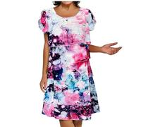 Kleid Damen Festlich Lang Chiffon Midikleid Damen Elegant Für Hochzeit A Linie Festliche Kleider Kurzarm Blumenmuster Chiffonkleid Midi Hochzeitsgast Stufenkleid Sommerkleid Leicht Und Luftig
