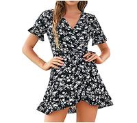 Kleid Damen Geschenke für Frauen Sexy Schulterfrei Kleid Sommer Freizeitkleid meine bestellungen anzeigen Gothic Stil Sexy Kleid Spitzennähte Chiffon-Kleid A-Linie Boho Knielang Kleider Kurzarm