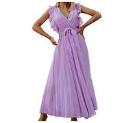 Kleid Damen Geschenke für Frauen Spaghettiträger Maxikleid V-Ausschnitt Trägerkleid mit Schlitz Knopf Kurzarm V-Ausschnitt Lose Knielang Kleid meine bestellungen anzeigen Sexy Elegant Boho Blusen