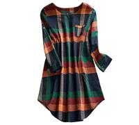 Kleid Damen Große Größen, Damen Kleider Langarm Rundhals Freizeitkleid Kariertes Tunika Kleid Colorblock Kurz Blusenkleid Winter Casual Sweatkleid Minikleid Langarmkleid Shirt Kleid