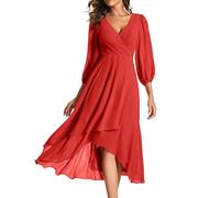 Kleid Damen Hochzeitsgast Lang Chiffon Abendkleider Elegant Für Hochzeit Cocktailkleid Elegant Midi Plissee Festliche Kleider A Linie 3/4 Ärmel Chiffonkleid Festlich V Ausschnitt Ballkleid Lang