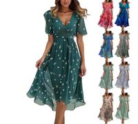 Kleid Damen, Kleider Damen Festlich Elegant, V Ausschnitt Boho Kleid Elegant Sommerkleider Leicht Und Luftig Kleider Sommer Midikleid Kurzarm Midi Partykleid, Black Friday Angebote 2025 Ab Wann Datum