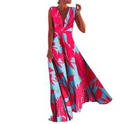 Kleid Damen Party - Frauen Casual Boho Bedrucktes Kleid ReißVerschluss V-Ausschnitt äRmelloses Langes Kleid Urlaubsmode Kleid Elegantes Langes Kleid Kurze Sommerkleider Damen Schulterfrei