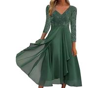 Kleid Damen Sexy, Damen Kleider Langarm V-Ausschnitt Chiffon Cocktailkleid Blumen Drucken Abendkleid Lang Festlich Ballkleid Brautjungfernkleider Winter Casual A-Linie Partykleid