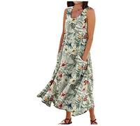 Kleid Damen Sleeveless Lang Sommerkleid Leicht und Luftig Freizeitkleider Elegante A-Linie Boho Kleid Strandkleid Casual Urlaubskleid Blumen Hawaiikleid Maxikleider Dress Dresses(#F Green,3XL)