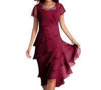 Kleid Damen Sommer A Linie Chiffonkleid Damen Festlich Midi Abendkleider Elegant Für Hochzeit Sommerkleid Kurzarm Sommerkleider Frauen Leicht Und Luftig Damenkleider Elegante Midikleider