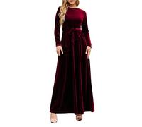 Kleid Damen Sommer - Damen Frühling Herbst und Winter Elegant Temperament Stil Langes Kleid Gold Samt Einfarbiges High End Kleid Langärmliges Rundhalskleid Kleid FüR HochzeitsgäSte Damen