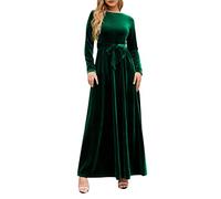 Kleid Damen Sommer - Damen Frühling Herbst und Winter Elegant Temperament Stil Langes Kleid Gold Samt Einfarbiges High End Kleid Langärmliges Rundhalskleid Kleid FüR HochzeitsgäSte Damen