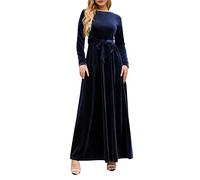 Kleid Damen Sommer - Damen Frühling Herbst und Winter Elegant Temperament Stil Langes Kleid Gold Samt Einfarbiges High End Kleid Langärmliges Rundhalskleid Kleid FüR HochzeitsgäSte Damen