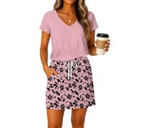 Kleid Damen Sommer Kurz Elegant Sommerkleid Damen Leicht Und Luftig Geblümt Kleider A Linie Kurzarm Minikleid Mit Taschen Blumenkleid Mini Binden Sommerkleider V Ausschnitt Strandkleid Frauen