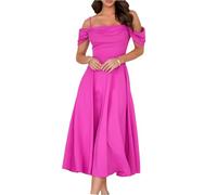 Kleid Damen Sommer Lang Abendkleider A Linie Kleid Hochzeitsgast Kleider Elegant Abschlusskleid Midi Partykleid Schwingen Sommerkleid Frauen Spaghettiträger Cold Shoulder Sommerkleider Leicht