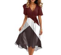 Kleid Damen Sommer Lang Elegant Sommerkleid Damen A Linie Rüschen Kleider V Ausschnitt Midikleid Mit Gürtel Sommerkleider Frauen Leicht Und Luftig Damenkleider Schwingen Midikleider Elegante