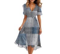 Kleid Damen Sommer Lang Elegant Sommerkleid Damen A Linie Rüschen Kleider V Ausschnitt Midikleid Mit Gürtel Sommerkleider Frauen Leicht Und Luftig Damenkleider Schwingen Midikleider Elegante