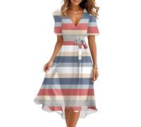 Kleid Damen Sommer Lang Elegant Sommerkleid Damen A Linie Rüschen Kleider V Ausschnitt Midikleid Mit Gürtel Sommerkleider Frauen Leicht Und Luftig Damenkleider Schwingen Midikleider Elegante