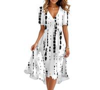 Kleid Damen Sommer Lang Elegant Sommerkleid Damen A Linie Rüschen Kleider V Ausschnitt Midikleid Mit Gürtel Sommerkleider Frauen Leicht Und Luftig Damenkleider Schwingen Midikleider Elegante