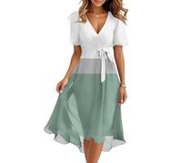 Kleid Damen Sommer Lang Elegant Sommerkleid Damen A Linie Rüschen Kleider V Ausschnitt Midikleid Mit Gürtel Sommerkleider Frauen Leicht Und Luftig Damenkleider Schwingen Midikleider Elegante