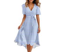 Kleid Damen Sommer Lang Elegant Sommerkleid Damen A Linie Rüschen Kleider V Ausschnitt Midikleid Mit Gürtel Sommerkleider Frauen Leicht Und Luftig Damenkleider Schwingen Midikleider Elegante