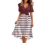 Kleid Damen Sommer Lang Elegant Sommerkleid Damen A Linie Rüschen Kleider V Ausschnitt Midikleid Mit Gürtel Sommerkleider Frauen Leicht Und Luftig Damenkleider Schwingen Midikleider Elegante