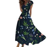 Kleid Damen Sommer Lange Etuikleid Elegant Strandkleid Damen Luftig Maxikleid Sommerkleid Lang Schwarzes Vintage Boho Kleider A Linien Damenkleider Sommer Festliches Sommerkleider Partykleid