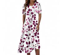 Kleid Damen Sommer Midi A Linie Sommerkleid Damen Elegant Blumen Strandkleid Kurzarm Kleider V Ausschnitt Sommerkleider Leicht Und Luftig Midikleid Casual Damenkleider Elegante Freizeitkleid