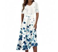 Kleid Damen Sommer Midi A Linie Sommerkleid Damen Elegant Blumen Strandkleid Kurzarm Kleider V Ausschnitt Sommerkleider Leicht Und Luftig Midikleid Casual Damenkleider Elegante Freizeitkleid