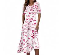 Kleid Damen Sommer Midi A Linie Sommerkleid Damen Elegant Blumen Strandkleid Kurzarm Kleider V Ausschnitt Sommerkleider Leicht Und Luftig Midikleid Casual Damenkleider Elegante Freizeitkleid