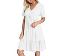 Kleid Damen Sommer, Sommerkleid Damen Kurz V Ausschnitt Kleid Hochzeitsgast Sommer Festliche Kleider Freizeit Strandkleid Elegante Wickelkleid Knielang Sommerkleider Leicht Und Luftig, Weiße, XXL