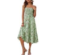 Kleid Damen Sommer Sommerkleid Damen Maxikleid mit Spaghettiträgern Blumen Leicht Luftig Strandkleid für Urlaub Strand und Sommer XL A Green
