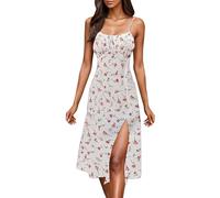 Kleid Damen Sommer,Sommerkleid mit Blumenmuster Damen Ärmellos Sexy Korsett Spaghetti-Träger Midi-Länge Kleid Schlitz Elegant Boho Trägerkleid Freizeitkleider Beach Party Camisole Dress S-3XL