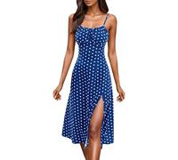 Kleid Damen Sommer,Sommerkleid mit Blumenmuster Damen Ärmellos Sexy Korsett Spaghetti-Träger Midi-Länge Kleid Schlitz Elegant Boho Trägerkleid Freizeitkleider Beach Party Camisole Dress S-3XL