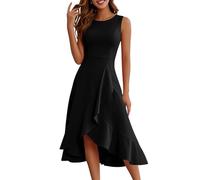Kleid Damen Sommer Vorne Kurz Hinten Lang Rüschen Sommerkleid Elegant A Linie Kleider Ärmellos Sommerkleider Frauen Leicht Und Luftig Casual Damenkleider Schick Strandkleid Volant Schwingen