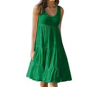 Kleid Damen Sommerkleider Ärmelloses Plissiertes Minikleid Knielang Strand Hängerkleid Trägerkleid Casual Lose Shirtkleid Tunikakleid Swing Mini Kleider (Green, XXL)