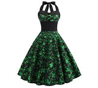 Kleid Damen St. Patrick's Day Kleider Grün Sexy Elegant, Frauen Schulterfrei Rückenfrei Ärmelloses Vierblättriges Kleeblatt Drucket Swing Cocktailclub Party Prom Abendkleid Womens Halfter Dress S-3XL