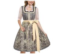 Kleid Dirndl Damen Midi Oktoberfest mit Schürze und Bluse Fernblau geblümt Kleidung Dirndl Midi Trachtenkleid inkl. Trachtenrock Dirndlbluse Dirndlschürze Oktoberfest Trachtenkleid Trachtenmode