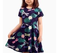 Kleid Dunkelblau Bunte Libellen-Allover Bio-Baumwolle GOTS - Walkiddy 116