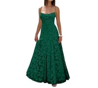 Kleid Elegant Damen Festlich Festliches Kleid Damen Elegant für Hochzeit Gast Abendkleid Lang Spitze Sexy Maxikleid Spaghettiträger Quadratischer Ausschnitt Jacquard Chic S Dark Green