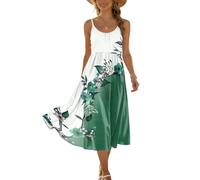 Kleid Elegant Damen Festlich Midikleid Damen Sommerkleid Ärmellos Blumen Boho Strandkleid Spaghettiträger Hohe Taille Rundhals Luftig Freizeit Mode Kleid Hochzeit XXL C Green