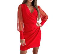 Kleid Elegant Festlich Sexy langärmeliges Kleid mit V-Ausschnitt Gürtel, Swing-Cocktail-Partykleider Konfirmation Kleid