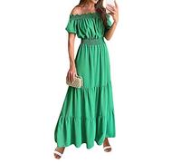 kleid elegant kostüm damen kleid kleider damen vintage kleider Schulterfrei RüSchen Einfarbig Kurzarm Bodenlang Kleid Sexy Hohe Taille Lang Kleid Elegant A-Linie Tunika Kleid Boho maid dress