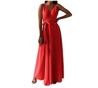 Kleid Festlich Damen Sommerkleider Damen Leicht und Luftig Lang Festkleid A Linie Kleid Italienische Kleider Damen Dress For Women Rot Sommerkleid Knielang Damen Schickes Kleid Damen Festlich Kni