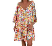 Kleid Frauen Loose Floral Print Dreiviertelärmel Sommer Minikleid (3XL,12Orange)