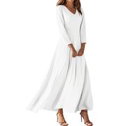 Kleid Frühling 3/4 Arm V Ausschnitt Hochzeitskleid a Linien Schicke Hawaii Schöne Sommerkleider Lang Hochzeit Cute Summer Freizeitkleid Hochzeitsgast Festliches Trauzeugin Kleider White S