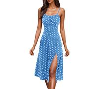 Kleid Frühling Damen, Chiffonkleid Damen, Sommerkleid Midi Kleider Sommer Spaghettiträger Kleid Ärmelloses Schulterfreies Strandkleid Lang Elegant Sommerkleider Boho Leicht Midikleid Mit Schlitz