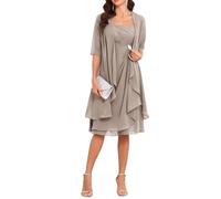 Kleid für die Brautmutter mit Jacke, 2-teilig, halblange Ärmel, knielang, Chiffon, Kleid für die Bräutigammutter, taupe, 44